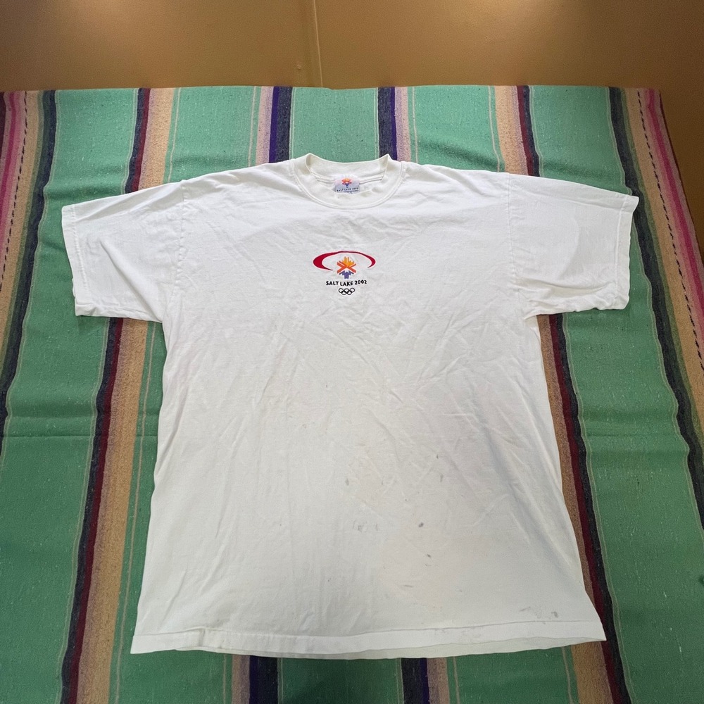 Salt Lake 2002 Olympics T-Shirt Mens XL White Embroidered Logo Vintage Tee